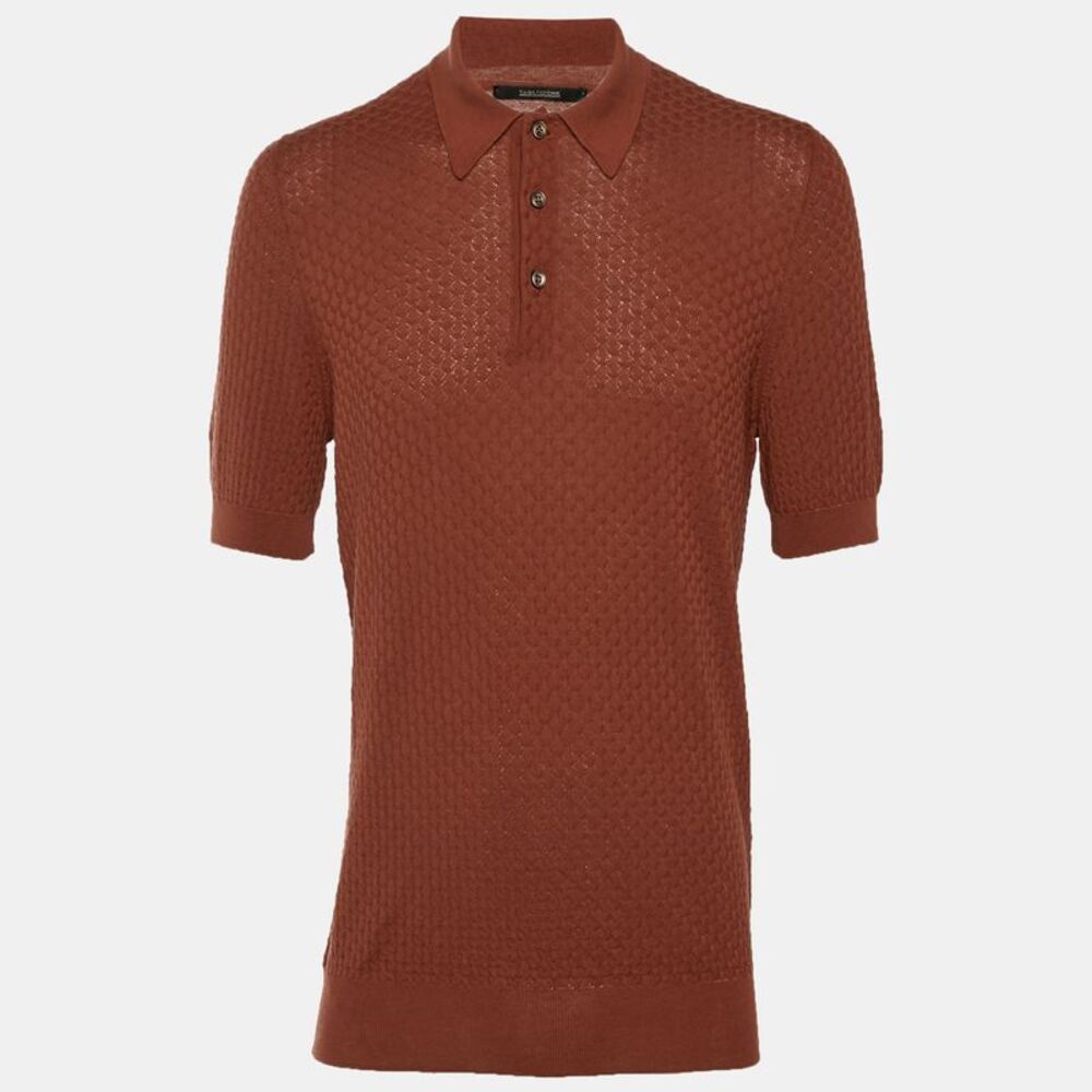 Tagliatore Brick Brown Textured Knit Polo T-Shirt L